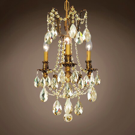 Traditional Versailles 3 Light 13" Crystal Mini Chandelier, Tuscan Gold Frame with Golden Teak European Tear Drop Crystals, Hanging Ceiling Light